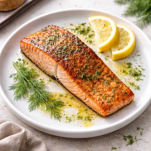 pan-seared salmon fillet with crispy golden crust