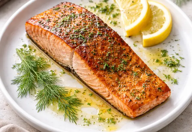 pan-seared salmon fillet with crispy golden crust