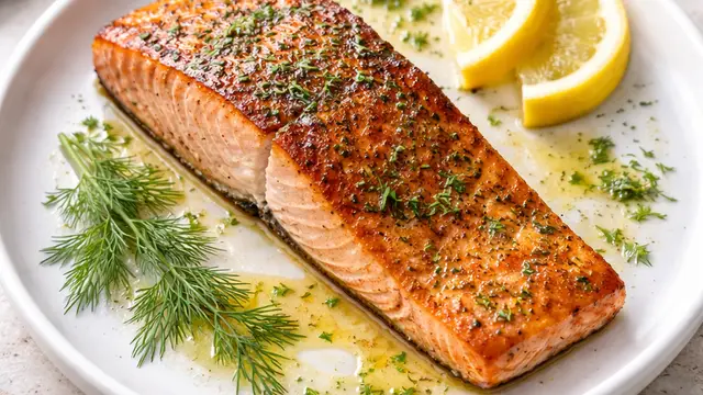 pan-seared salmon fillet with crispy golden crust